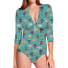 Cartoon Air Balloon Pattern Print Long Sleeve Swimsuit