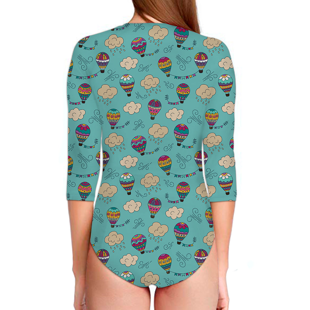 Cartoon Air Balloon Pattern Print Long Sleeve Swimsuit