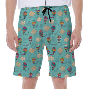 Cartoon Air Balloon Pattern Print Men's Beach Shorts