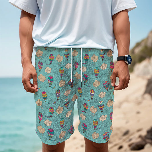 Cartoon Air Balloon Pattern Print Men's Cargo Shorts