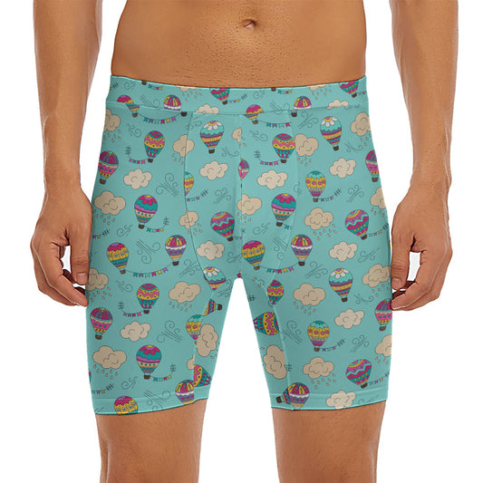 Cartoon Air Balloon Pattern Print Men's Long Boxer Briefs