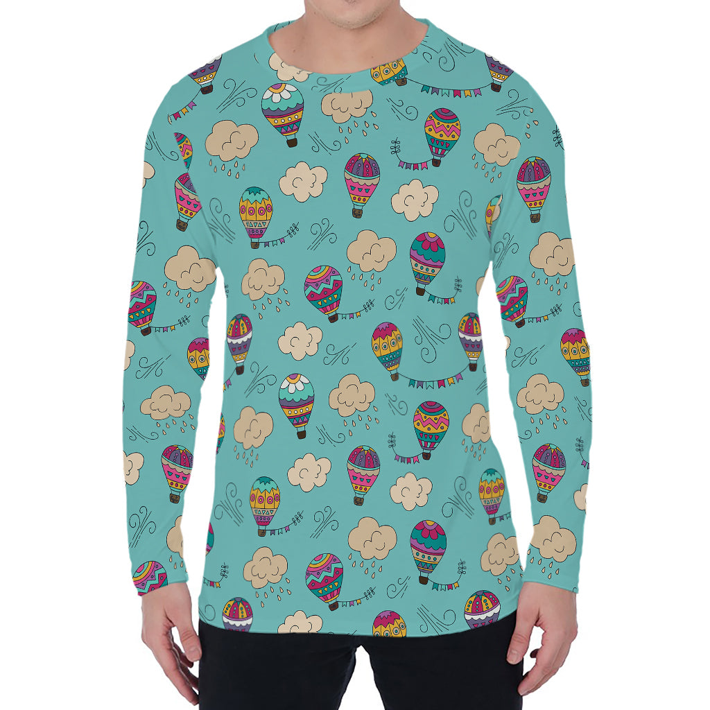 Cartoon Air Balloon Pattern Print Men's Long Sleeve T-Shirt