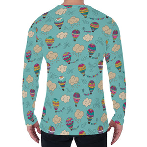 Cartoon Air Balloon Pattern Print Men's Long Sleeve T-Shirt