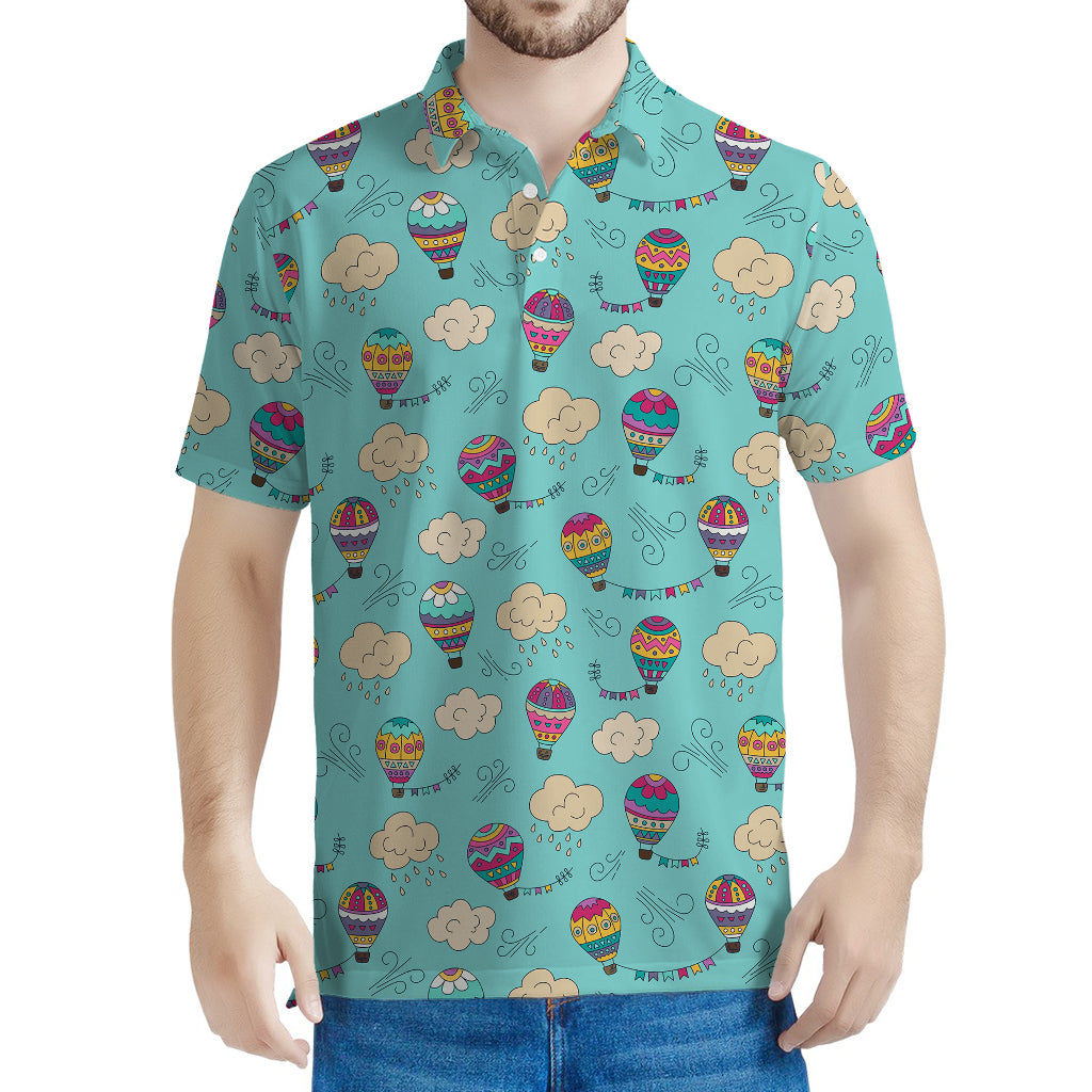 Cartoon Air Balloon Pattern Print Men's Polo Shirt