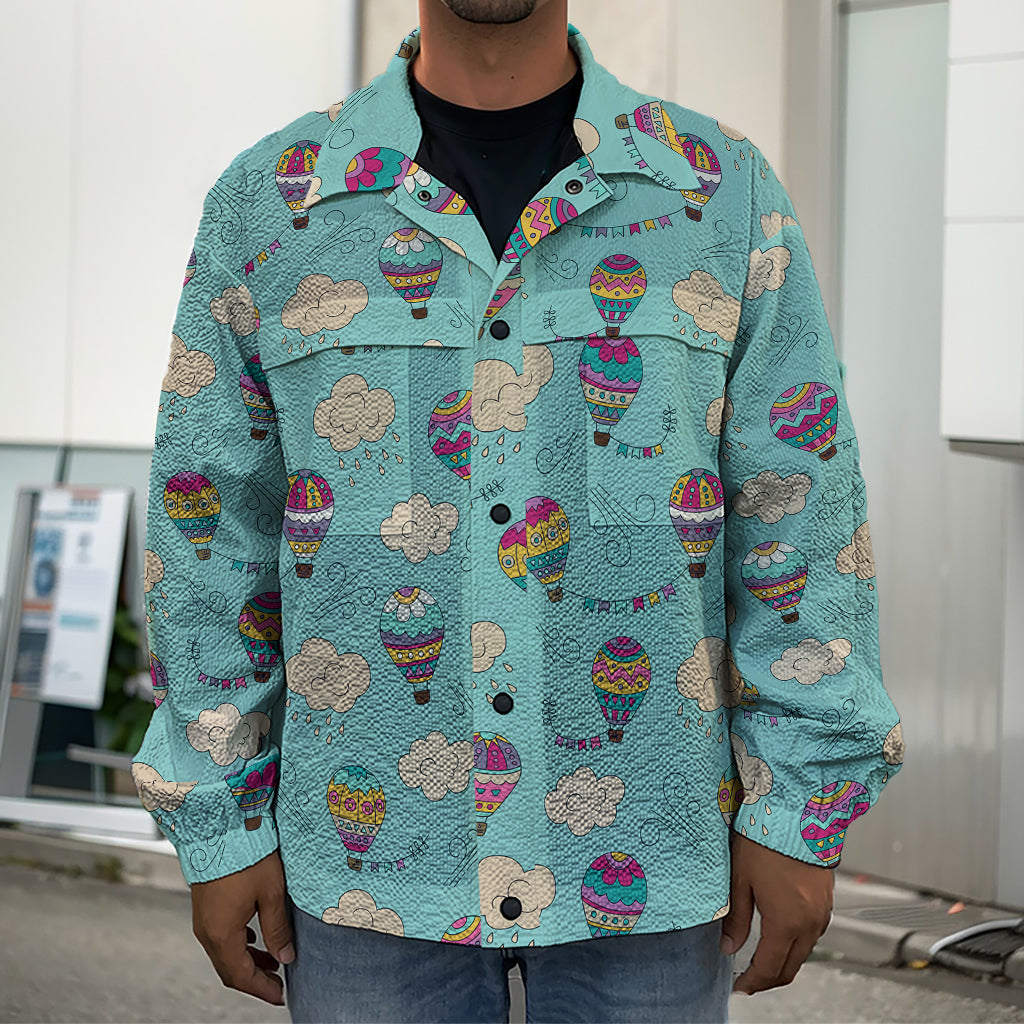 Cartoon Air Balloon Pattern Print Men's Shirt Jacket