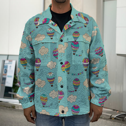 Cartoon Air Balloon Pattern Print Men's Shirt Jacket