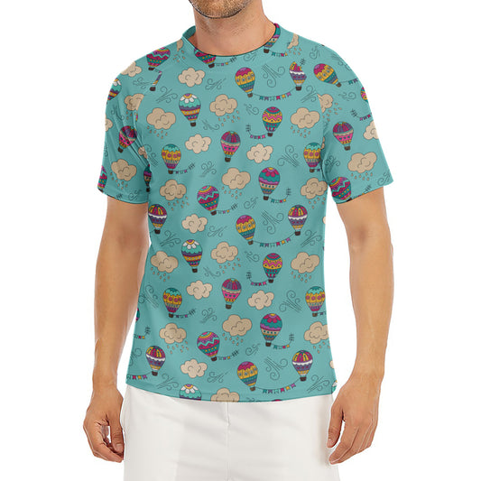 Cartoon Air Balloon Pattern Print Men's Short Sleeve Rash Guard