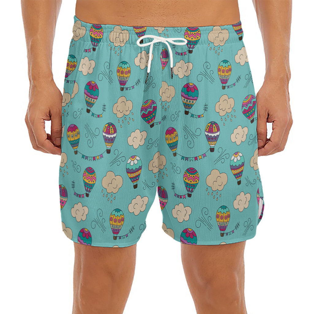 Cartoon Air Balloon Pattern Print Men's Split Running Shorts