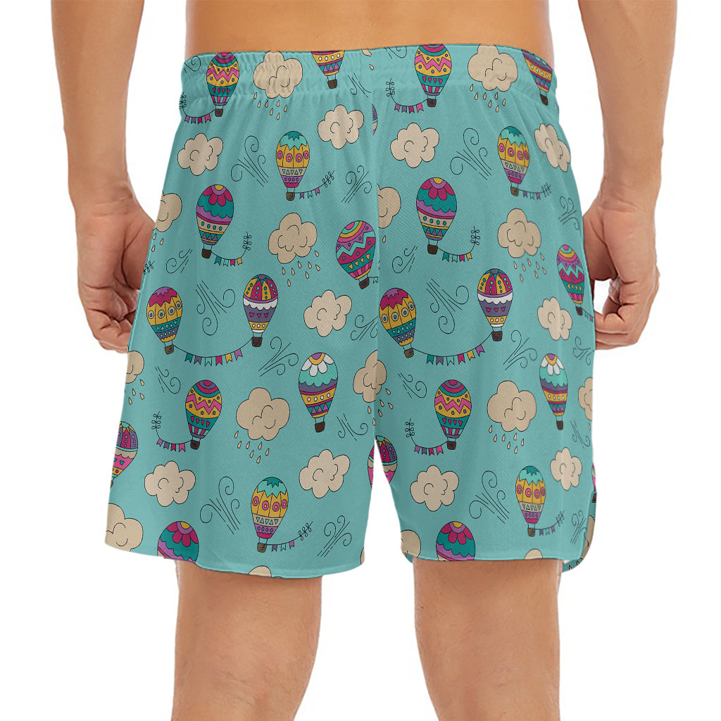 Cartoon Air Balloon Pattern Print Men's Split Running Shorts