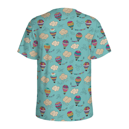 Cartoon Air Balloon Pattern Print Men's Sports T-Shirt