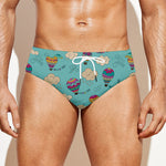 Cartoon Air Balloon Pattern Print Men's Swim Briefs