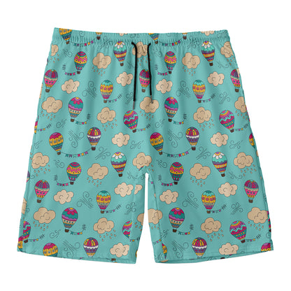 Cartoon Air Balloon Pattern Print Men's Swim Trunks