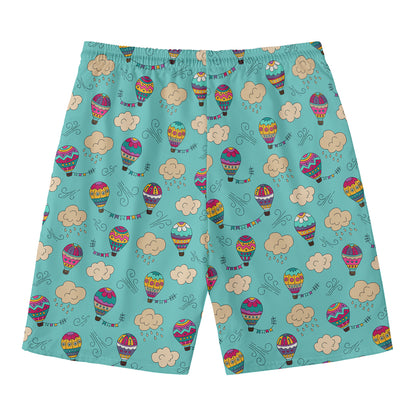Cartoon Air Balloon Pattern Print Men's Swim Trunks