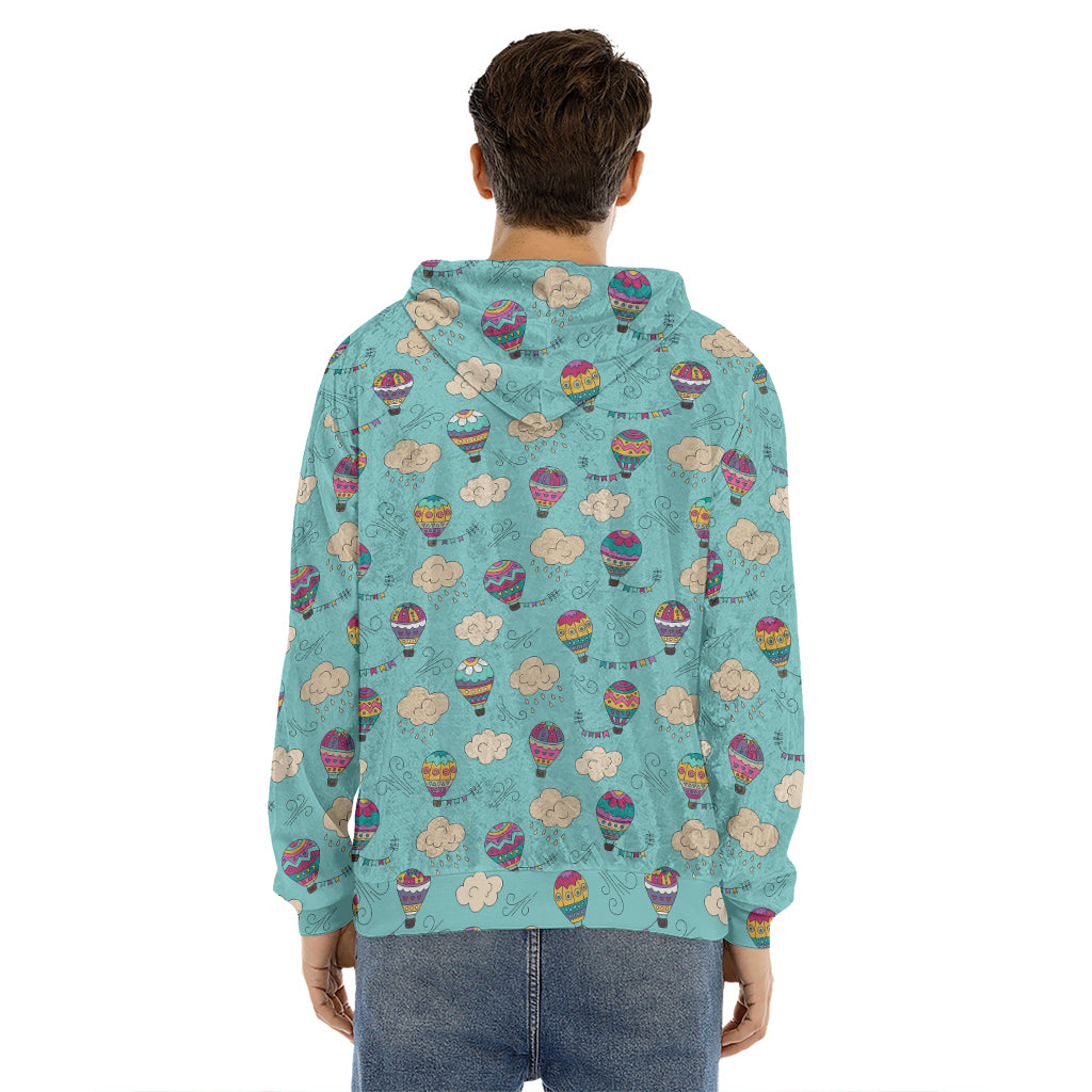 Cartoon Air Balloon Pattern Print Men's Velvet Pullover Hoodie