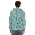 Cartoon Air Balloon Pattern Print Men's Velvet Pullover Hoodie