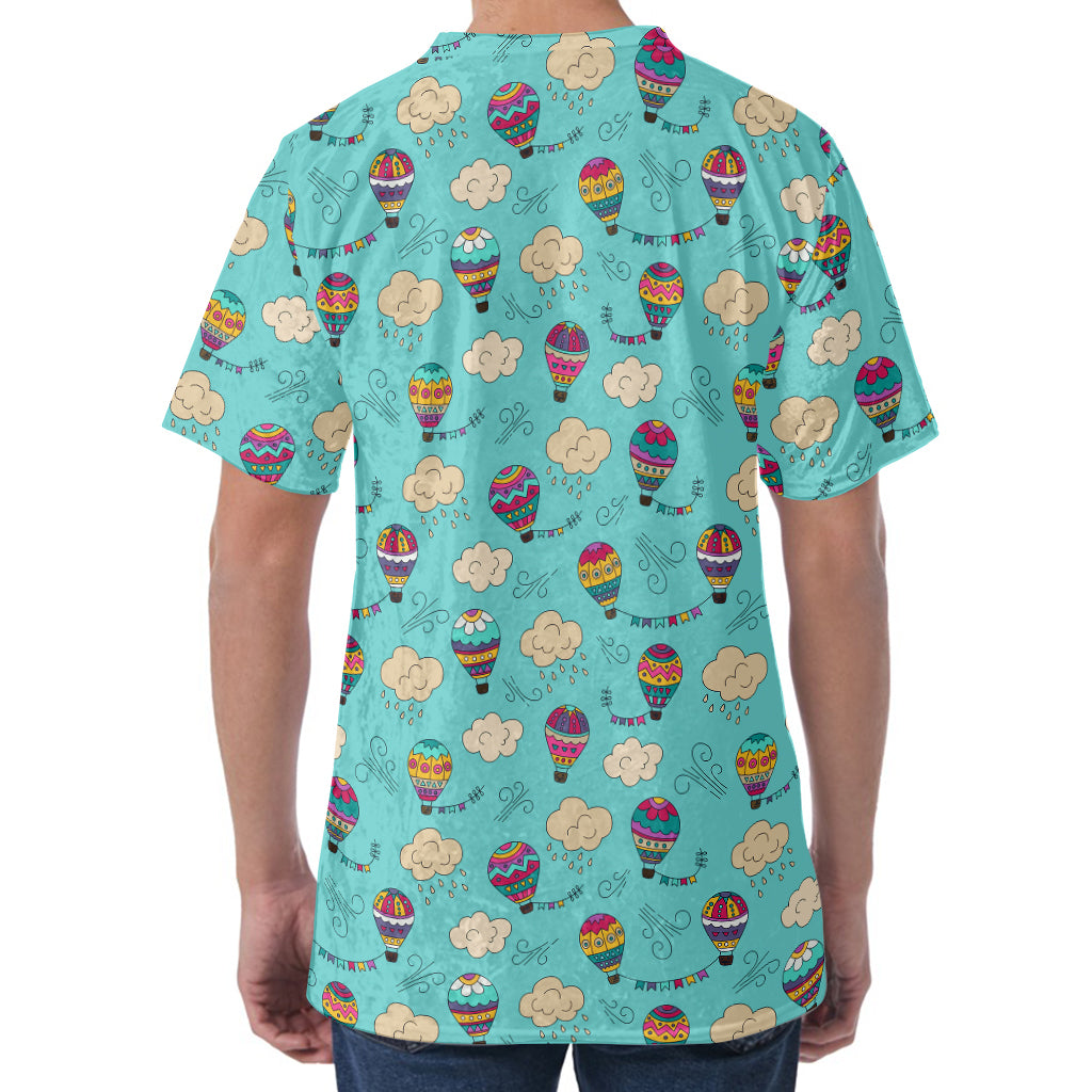 Cartoon Air Balloon Pattern Print Men's Velvet T-Shirt