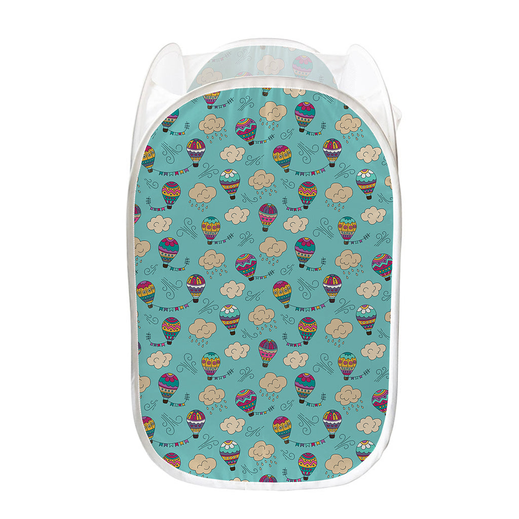 Cartoon Air Balloon Pattern Print Mesh Laundry Hamper
