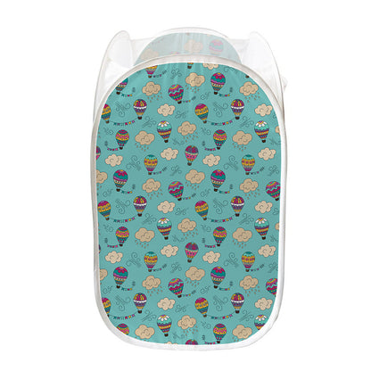 Cartoon Air Balloon Pattern Print Mesh Laundry Hamper