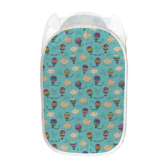 Cartoon Air Balloon Pattern Print Mesh Laundry Hamper