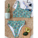 Cartoon Air Balloon Pattern Print One Shoulder Bikini Top