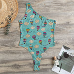 Cartoon Air Balloon Pattern Print One Shoulder Bodysuit