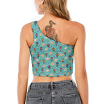 Cartoon Air Balloon Pattern Print One Shoulder Crop Top
