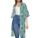 Cartoon Air Balloon Pattern Print Open Front Beach Cover Up