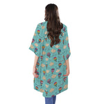 Cartoon Air Balloon Pattern Print Open Front Beach Cover Up