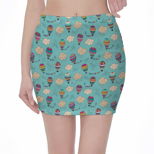 Cartoon Air Balloon Pattern Print Pencil Mini Skirt