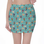 Cartoon Air Balloon Pattern Print Pencil Mini Skirt