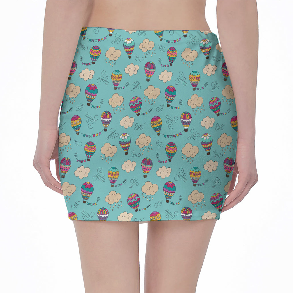 Cartoon Air Balloon Pattern Print Pencil Mini Skirt