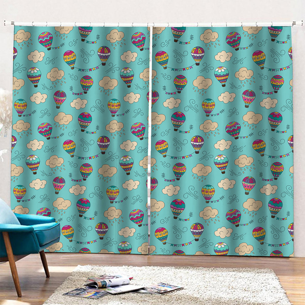 Cartoon Air Balloon Pattern Print Pencil Pleat Curtains