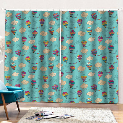 Cartoon Air Balloon Pattern Print Pencil Pleat Curtains
