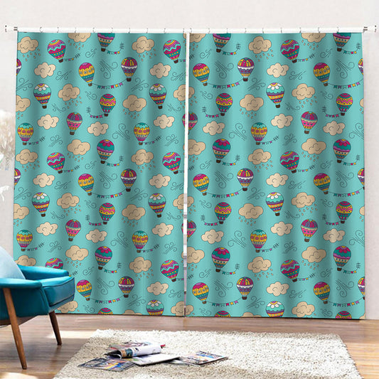 Cartoon Air Balloon Pattern Print Pencil Pleat Curtains