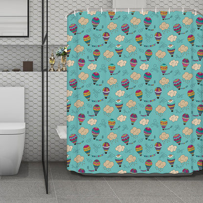 Cartoon Air Balloon Pattern Print Polyester Shower Curtain