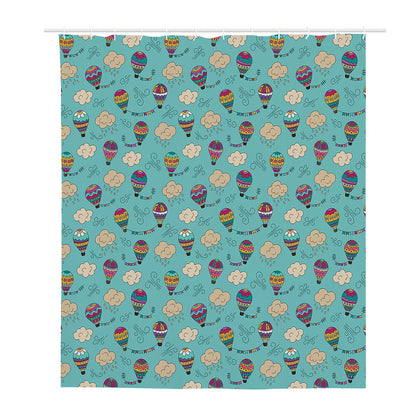 Cartoon Air Balloon Pattern Print Polyester Shower Curtain