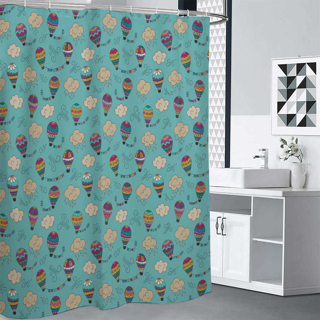 Cartoon Air Balloon Pattern Print Premium Shower Curtain