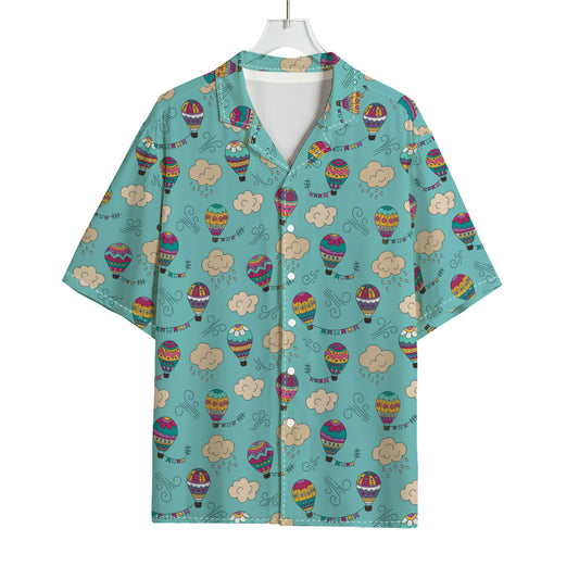 Cartoon Air Balloon Pattern Print Rayon Hawaiian Shirt
