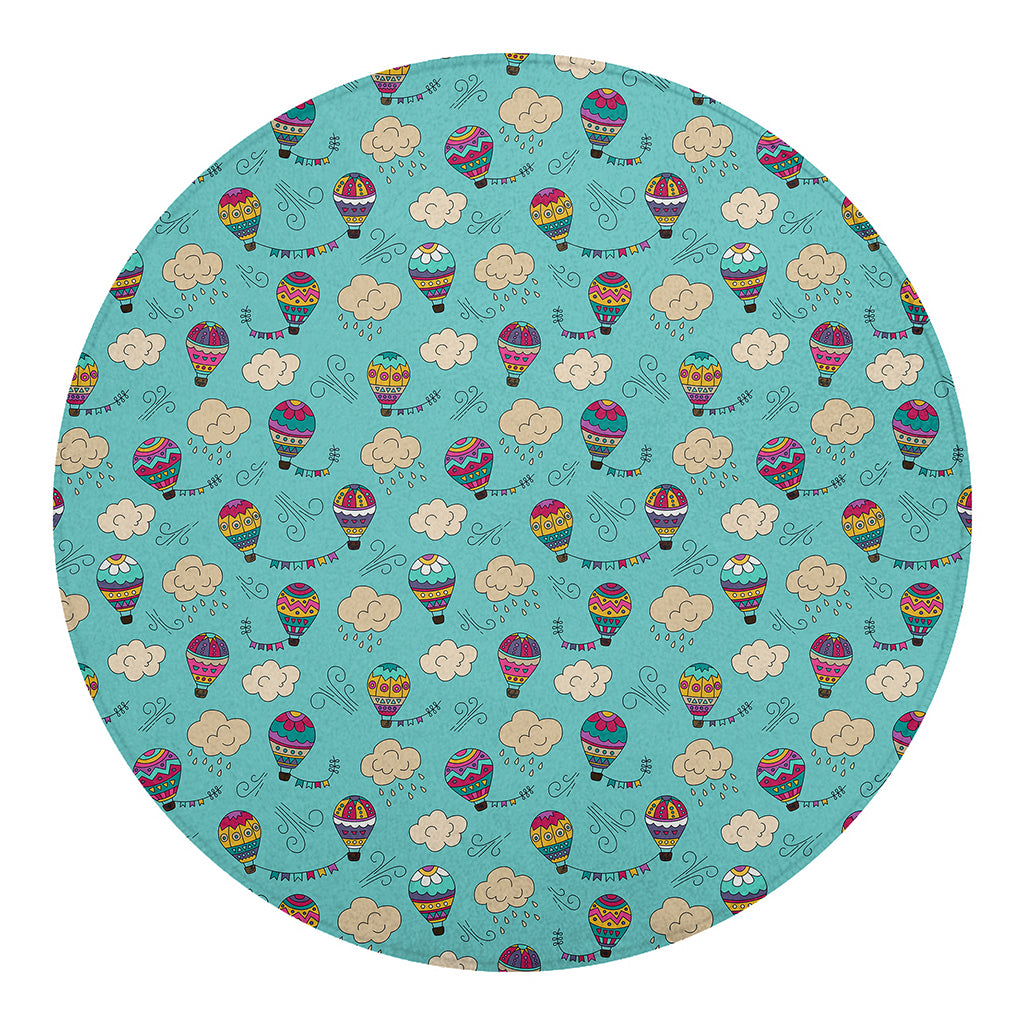 Cartoon Air Balloon Pattern Print Round Blanket