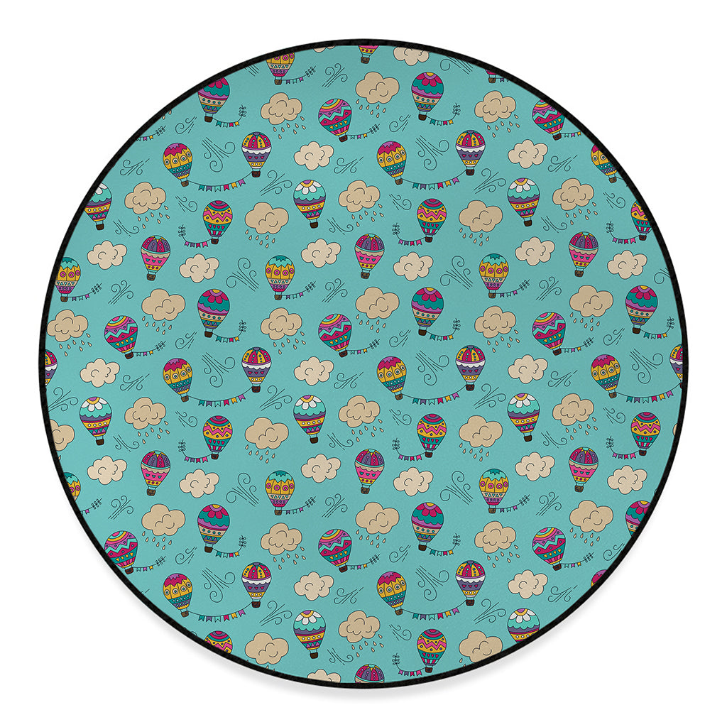 Cartoon Air Balloon Pattern Print Round Floor Mat