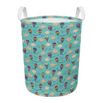 Cartoon Air Balloon Pattern Print Round Laundry Basket
