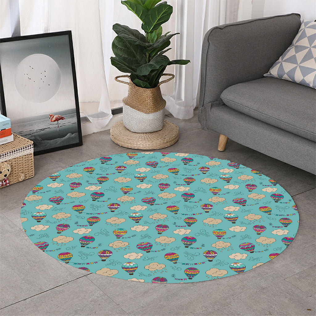 Cartoon Air Balloon Pattern Print Round Rug