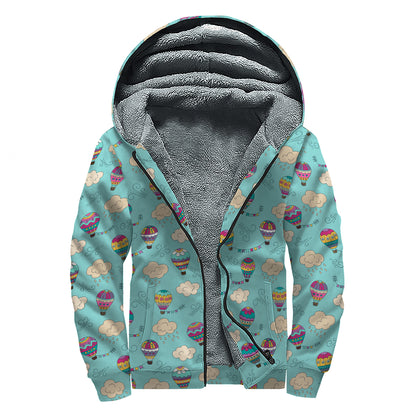 Cartoon Air Balloon Pattern Print Sherpa Lined Zip Up Hoodie