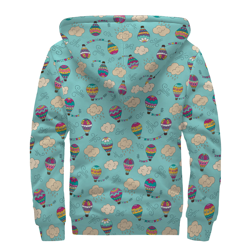 Cartoon Air Balloon Pattern Print Sherpa Lined Zip Up Hoodie
