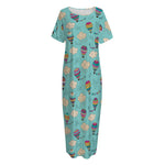 Cartoon Air Balloon Pattern Print Short Sleeve Long Nightdress
