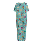 Cartoon Air Balloon Pattern Print Short Sleeve Long Nightdress