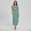 Cartoon Air Balloon Pattern Print Short Sleeve Maxi Dress