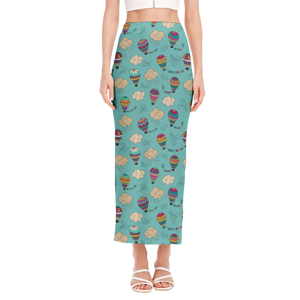Cartoon Air Balloon Pattern Print Side Slit Maxi Skirt
