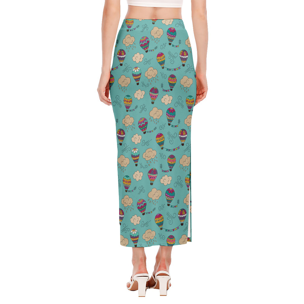 Cartoon Air Balloon Pattern Print Side Slit Maxi Skirt