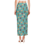Cartoon Air Balloon Pattern Print Side Slit Maxi Skirt